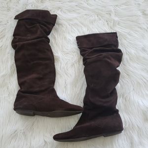 Brown Faux Suede Scrunch Knee High Boots Size 11